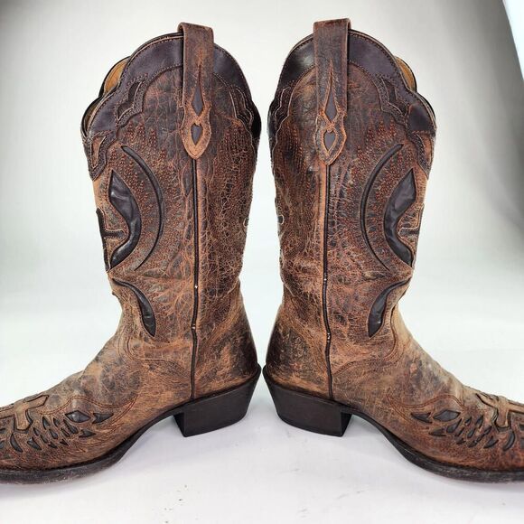 J.B. Dillon Cowboy Western Winged Cross Embroidered Cut Out US 8 B Snip-Toe Boot - Picture 7 of 14